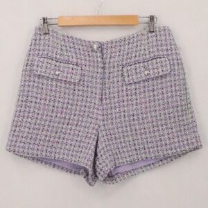 LOFT Tweed High Waisted Shorts Womens Size 10 Purple Preppy Old Money Academia